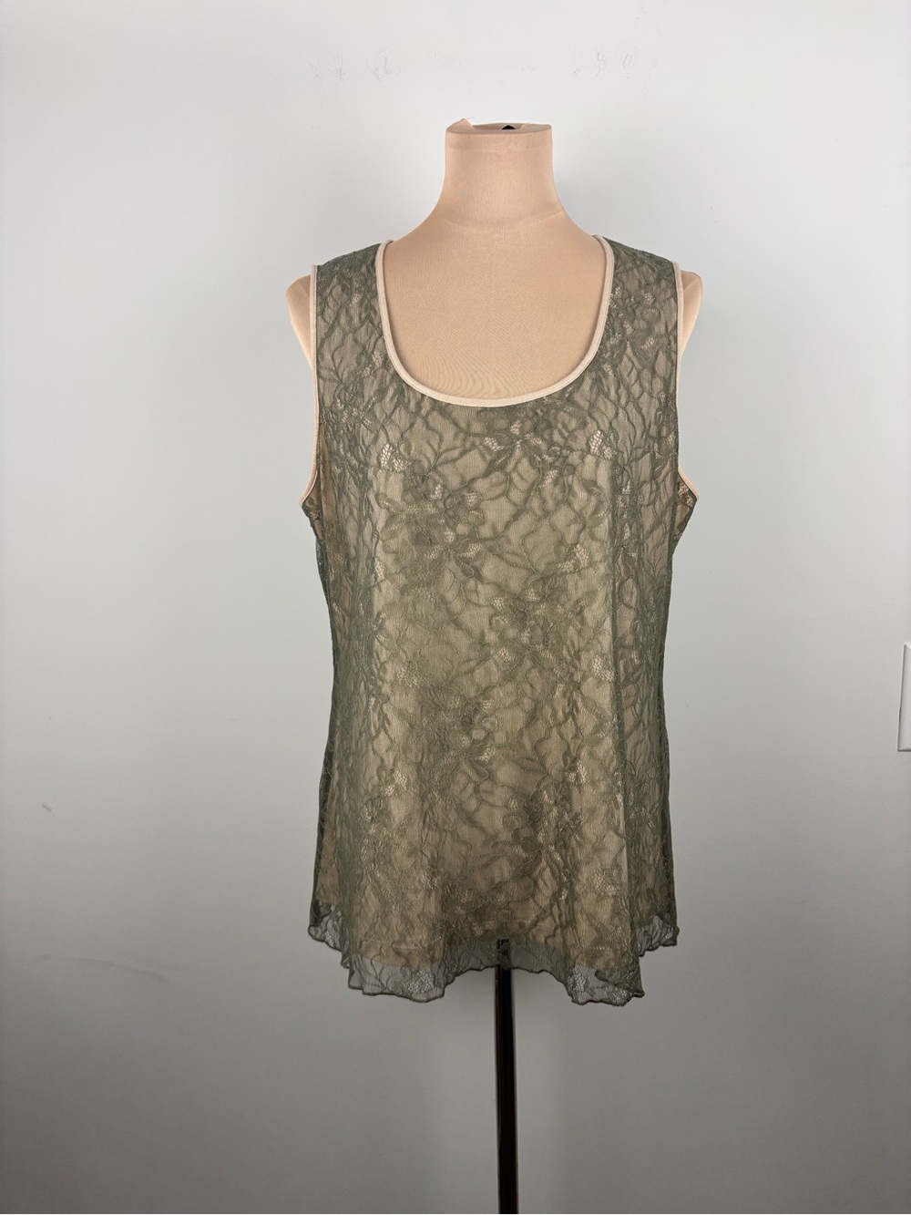 Chico's 3 Women’s XL Green Lace Boho Earthy Summer Sleeveless Tank Top